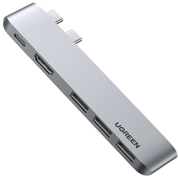 USB Hub UGREEN CM251 5-in-2 Dual USB Type-C to 3x USB 3.0 + HDMI + USB Type-C Multifunction Adapter Space Gray (6957303865598) - obraz 1