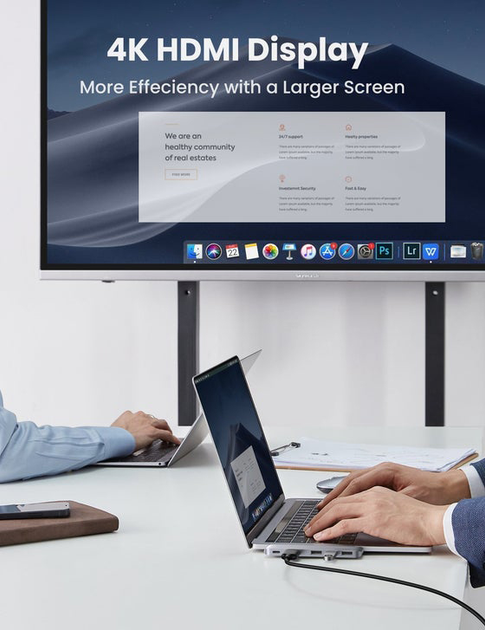 USB-хаб UGREEN CM251 5-in-2 Dual USB Type-C to 3x USB 3.0 + HDMI + USB Type-C Multifunction Adapter Space Gray (6957303865598) - зображення 3