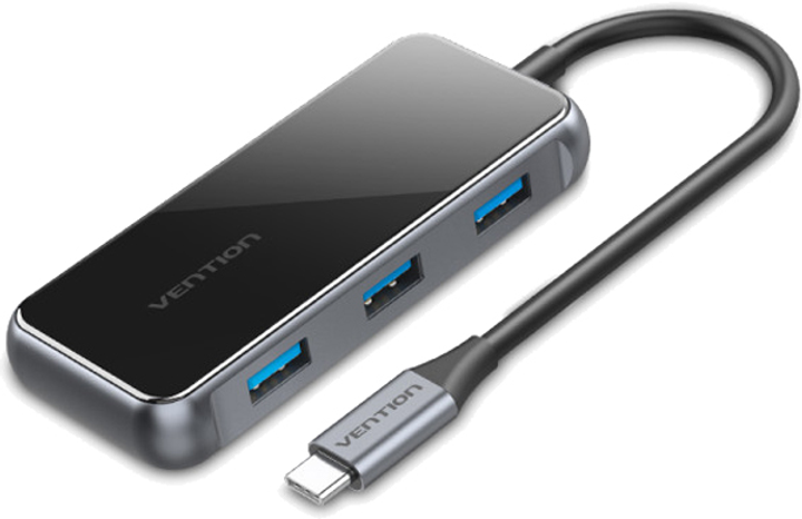 USB Hub Vention 5 in 1 Type-C-HDMI-USB-PD 3USB 3.0 4K 60 Hz 87 W 0.15 m Black (6922794745643) - obraz 2