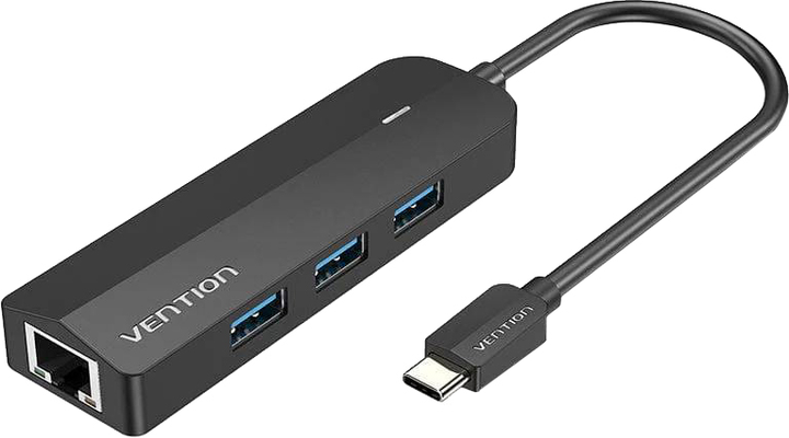 Hub Vention USB 3.1 Type-C - 3 x USB 3.0 + MicroUSB + RJ-45 100 m Ethernet Black (6922794751989) - obraz 1