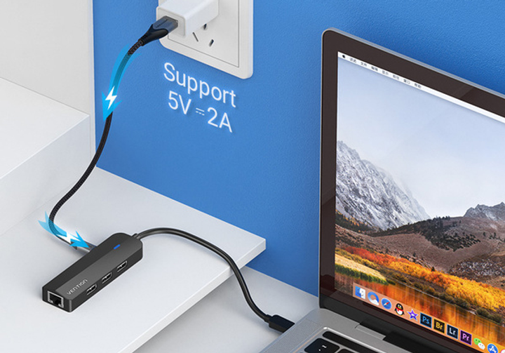 USB-хаб Vention 3-Port з microUSB живленням 0.15 м Black (6922794751972) - зображення 3