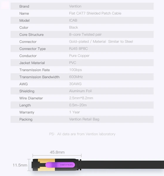 Patchcord Vention CAT7 FTP Ethernet 8 m Black (6922794729865) - obraz 13