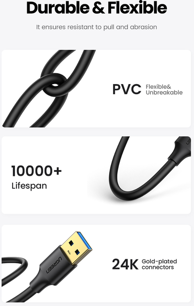 Kabel Ugreen US128 USB Type-A 3.0 2 m Black (6957303813711) - obraz 6