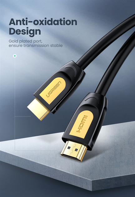 Kabel Ugreen HD101 HDMI Round Cable 1.5 m Yellow / Black (6957303811281) - obraz 2