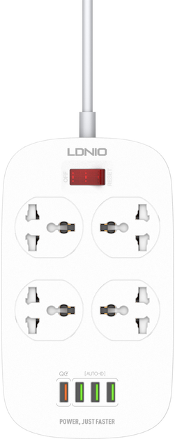 Filtr sieciowy przedłużacz LDNIO SC4407Q 4 gniazda 4 USB + 1 QC 3.0 3.4 A 2 m White (SC4407 EU) - obraz 2