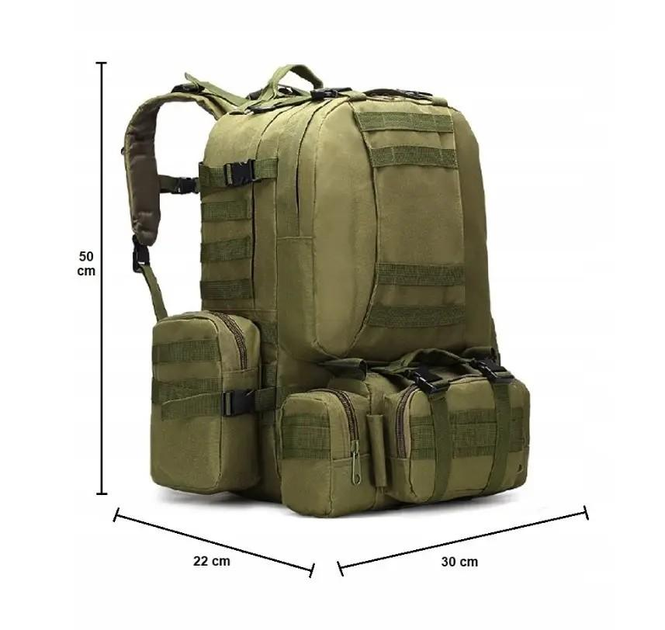Тактический Военный рюкзак с подсумками на 50 л Олива с системой MOLLE Ranger Tactical 50L Olive Армейский Штурмовой - изображение 2