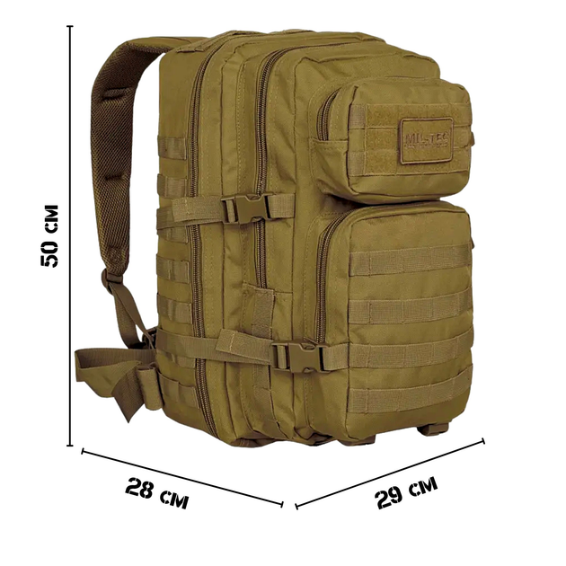 Тактический рюкзак 36 л Койот MIL-TEC Assault 36L Coyote с системой MOLLE Военный Рюкзак Армейский Штурмовой Водоотталкивающий - изображение 2