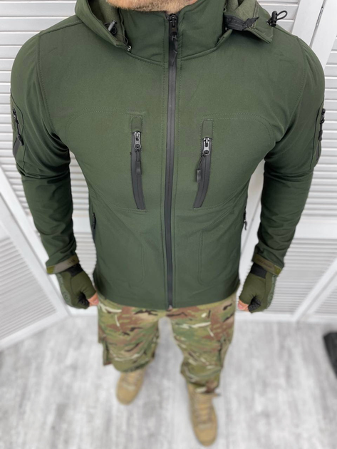 Куртка L тактична ML - 517 Оливкова, демісезонна флісова для військових софтшелл з капюшоном - зображення 2
