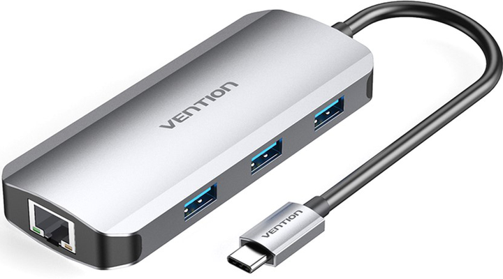 USB-хаб Vention USB 3.1 Type-C HDMI / USB 3.0 x 3 / RJ-45 / PD 100 Вт Hub 6-in-1 (6922794754737) - зображення 1