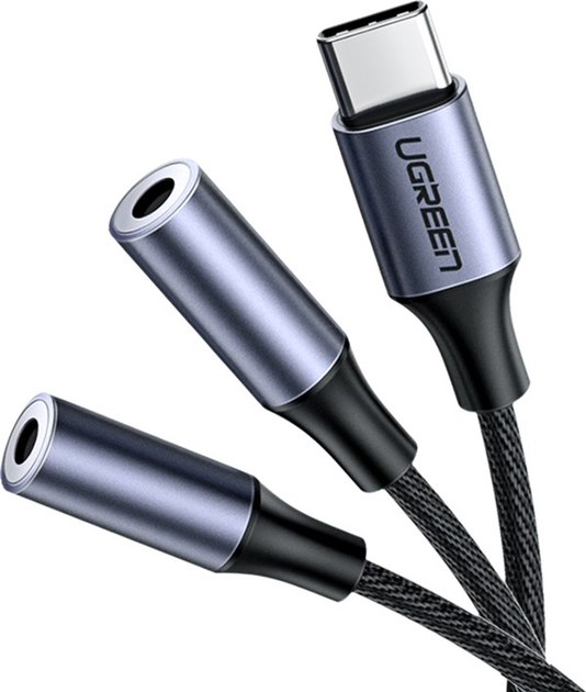 Kabel Ugreen AV144 USB Type-C Male to 3.5 mm 2 Female Audio Cable 25 cm Silver (6957303837328) - obraz 1