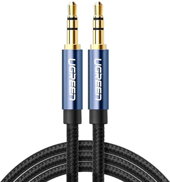 Kabel Ugreen AV112 3.5 mm Male to 3.5 mm Male Cable Gold Plated Metal Case with Braid 2 m Blue (6957303816873) - obraz 1