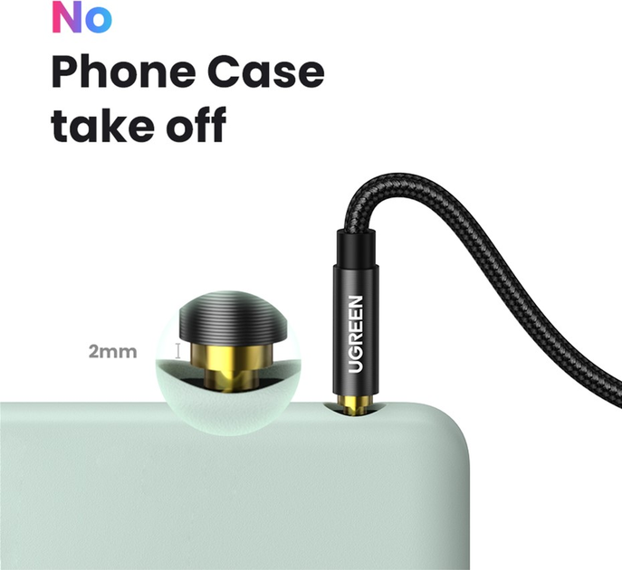 Кабель Ugreen AV112 3.5 мм Male to 3.5 мм Male Cable Gold Plated Metal Case with Braid 2 м Blue (6957303816873) - зображення 4