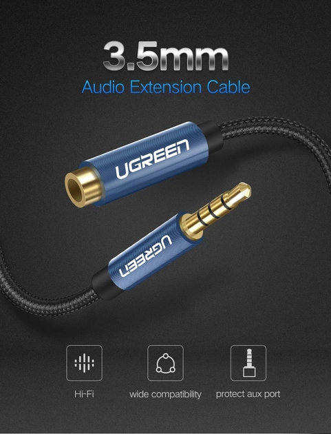 Kabel Ugreen AV118 3.5 mm Male to 3.5 mm Female 1 m Blue (6957303846733) - obraz 2