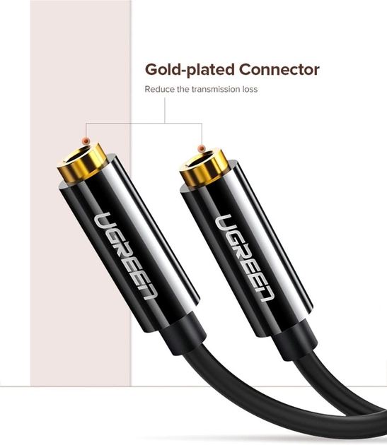 Кабель Ugreen AV134 3.5 мм Male to 2 Female Audio Cable 25 см Black (6957303828166) - зображення 2