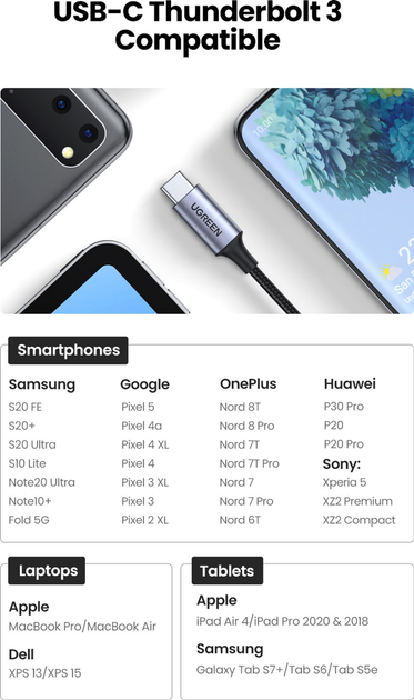 Kabel Ugreen CM450 USB Type-C Male to 3.5 mm Male Audio Cable with Chip 1 m Black (6957303821921) - obraz 5