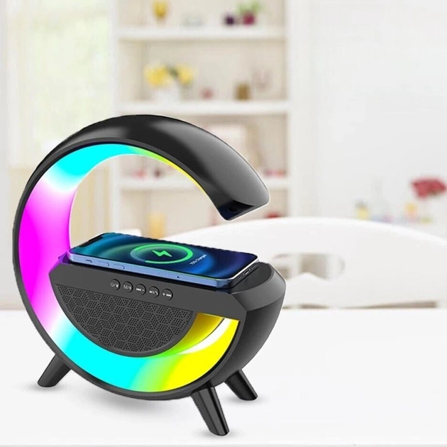 Настольная смарт лампа ночник BT-2301 RGB Rainbow Light-Wireless с Bluetooth колонкой беспроводная зарядка black - изображение 3
