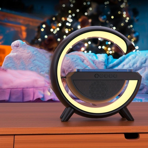Настольная смарт лампа ночник BT-2301 RGB Rainbow Light-Wireless с Bluetooth колонкой беспроводная зарядка black - изображение 5