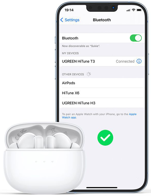 Słuchawki Ugreen WS106 HiTune T3 Active Noise-Cancelling Earbuds White (6957303892068) - obraz 4
