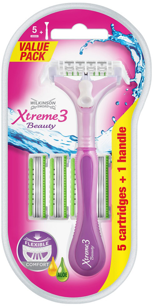 Maszynka do golenia Wilkinson Sword Xtreme3 Beauty z wymiennymi wkładami dla kobiet + 5 wkładów (4027800412730) - obraz 1