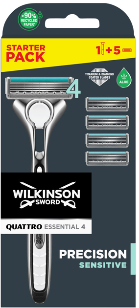 Maszynka do golenia Wilkinson Sword Quattro Essential 4 Precision Sensitive + 5 wkładów (4027800299805) - obraz 1