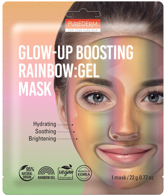 Maska do twarzy Purederm Glow-Up Boosting Rainbow wegańska hydrożelowa 22 g (8809738320617) - obraz 1