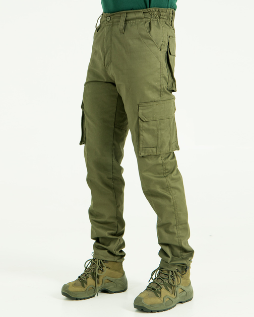 Брюки мужские Карго повседневные с карманами, ткань канвас цвет олива, 46 - изображение 2