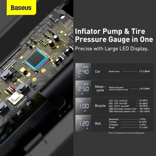 Mini kompresor samochodowy Baseus Super Mini Inflator Pump Black (CRCQ000001) - obraz 7