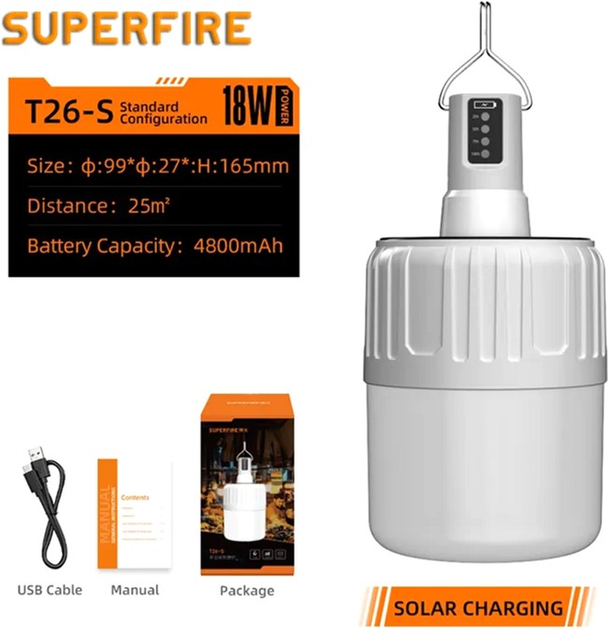 Ліхтар кемпінговий акумуляторний SuperFire T26 420 Lumen IP42 (6974760350771) - зображення 2