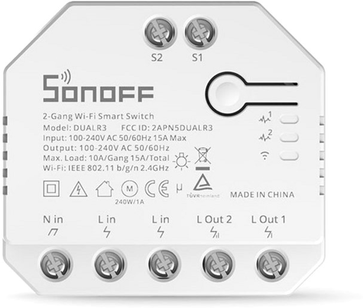 Inteligentny przełącznik Sonoff DUALR3 Wi-Fi z podwójnym przekaźnikiem i pomiarem mocy (6920075775402) - obraz 2