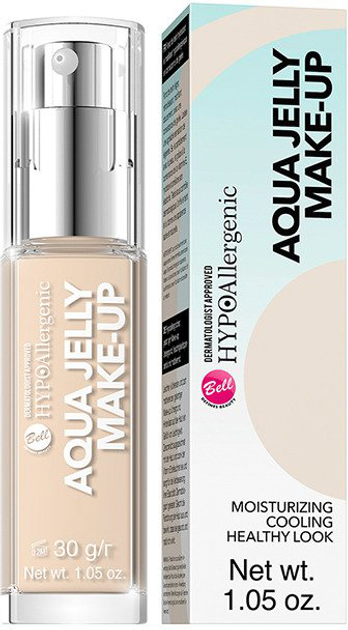 Тональна основа Bell HypoAllergenic Aqua Jelly Make-Up гіпоалергенна зволожувально-матуюча в консистенції желе 02 Light Sand Beige 30 г (5902082520238) - зображення 1