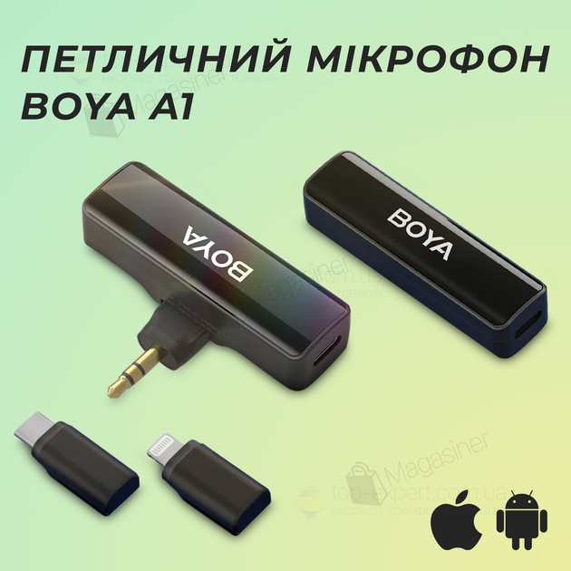 Профессиональный микрофон петличка Boya A1 с адаптерами Type-C ...
