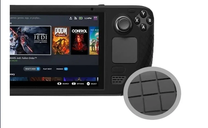 Защитный противоударный силиконовый чехол бампер Farad для игровой консоли Valve Steam Deck / Oled черный +накладки - Фото 5 Защитный противоударный силиконовый чехол бампер Farad для игровой консоли Valve Steam Deck / Oled черный +накладки - изображение 5