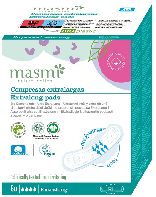 Прокладки Masmi Natural Cotton екстрадовгі з органічної бавовни  8 шт (8432984001841) - зображення 1
