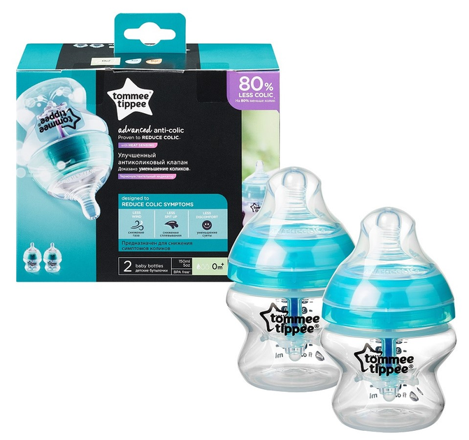 Антиколікова пляшечка Tommee Tippee Closer To Nature Advanced Anti-Colic 0 m+ 2 x 150 мл (5010415226020) - зображення 1