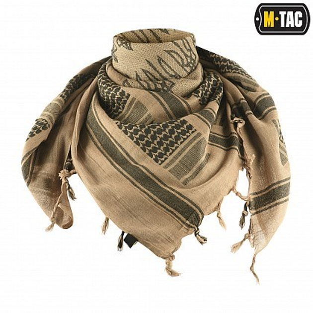 Тактическая арафатка всу шарф шемаг хлопковый с тризубом M-Tac, мужской платок на шею куфия, Coyote/black, 40905004 - изображение 1
