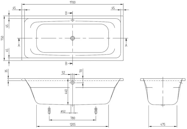 Ванна акрилова VILLEROY & BOCH Targa Style UBA170FRA2V-01 170х75 см - зображення 2