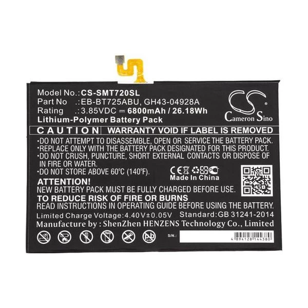 6800mAh Cameron Sino батарея EB-BT725ABU ( CS-SMT720SL) для Samsung Galaxy Tab S5e 10.5 (2019) SM-T720 / SM-T725 Galaxy Tab S6 / SM-T865 - Фото 1 6800mAh Cameron Sino батарея EB-BT725ABU ( CS-SMT720SL) для Samsung Galaxy Tab S5e 10.5 (2019) SM-T720 / SM-T725 Galaxy Tab S6 / SM-T865 - изображение 1