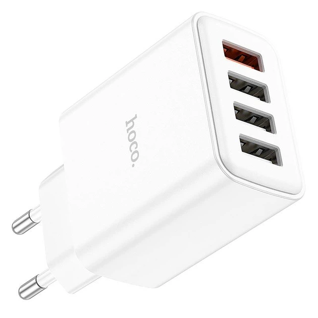 Адаптер мережевий HOCO Fuerza four-port charger C102A 4USB 28.5W блок білий - зображення 2