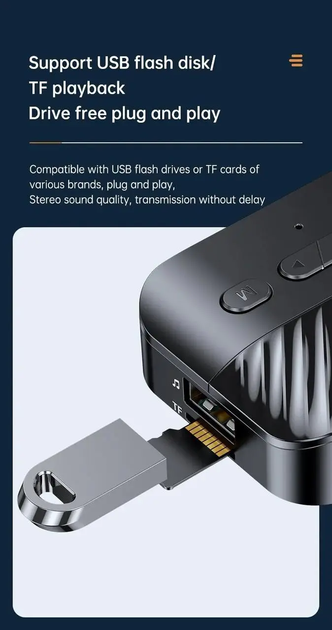 NFC Bluetooth адаптер 5.3 аудіо приймач стерео ресивер для смартфона Bluetooth передавача 67х50х20 мм (476158-Prob) Чорний - зображення 10