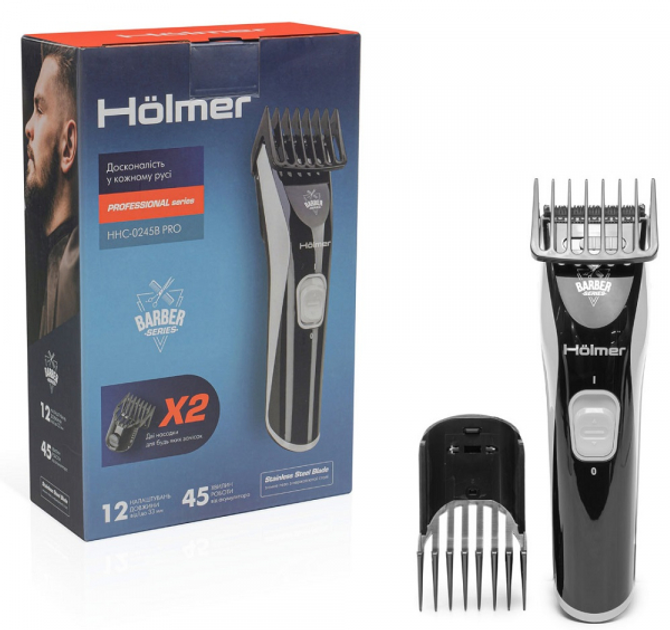Машинка для стрижки Holmer hhc-0245b pro, Black, 5w, питание от сети/аккумулятор, 2 насадка, 12 настроек длины (0.5-33мм), время работы 45мин, в комплекте зарядное устройство, масло, щеточка - изображение 8