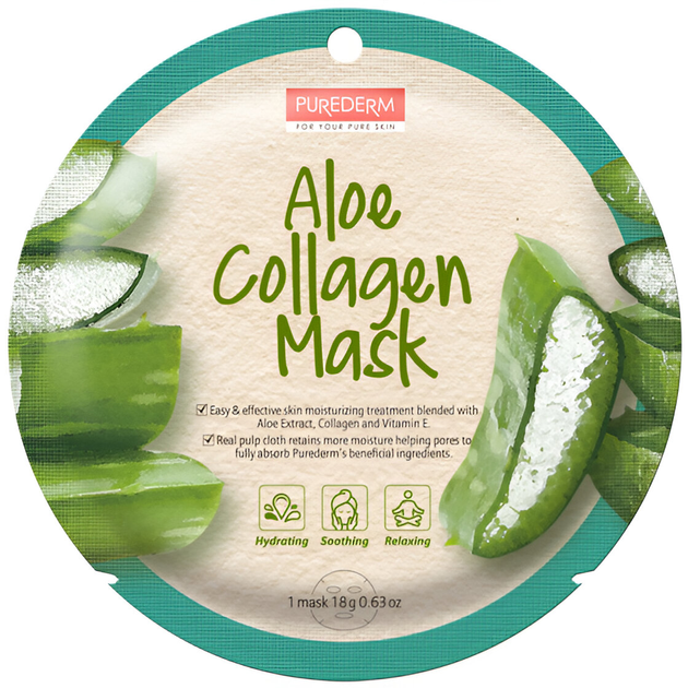 Maseczka do twarzy Purederm Aloe Collagen Mask Aloes 18 g (8809411187612) - obraz 1