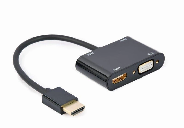 Адаптер Cablexpert HDMI - HDMI/VGA+Аудио 3.5 мм, M/F, 0.15 м, черный (A-HDMIM-HDMIFVGAF-01) коробка - Фото 1 Адаптер Cablexpert HDMI - HDMI/VGA+Аудио 3.5 мм, M/F, 0.15 м, черный (A-HDMIM-HDMIFVGAF-01) коробка - изображение 1