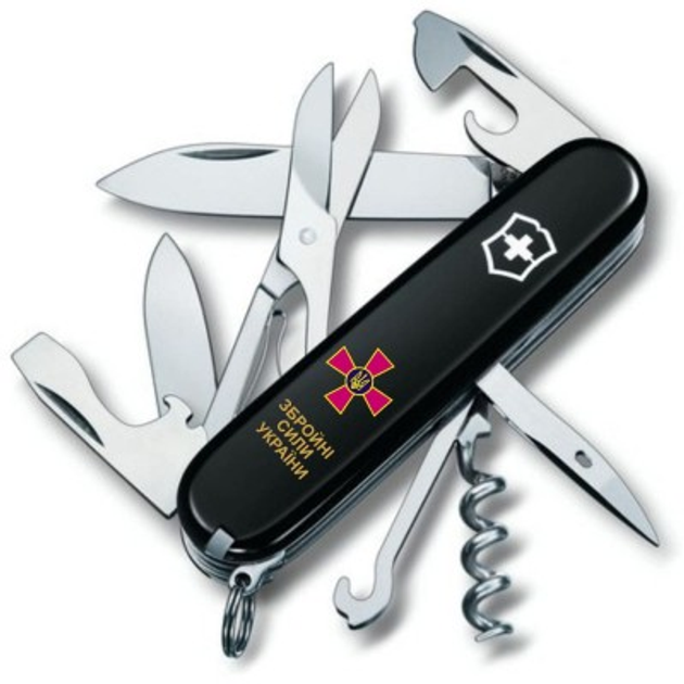 Ніж Victorinox Climber Army Чорний Емблема ЗСУ + Напис ЗСУ (1.3703.3_W1011u) - зображення 1