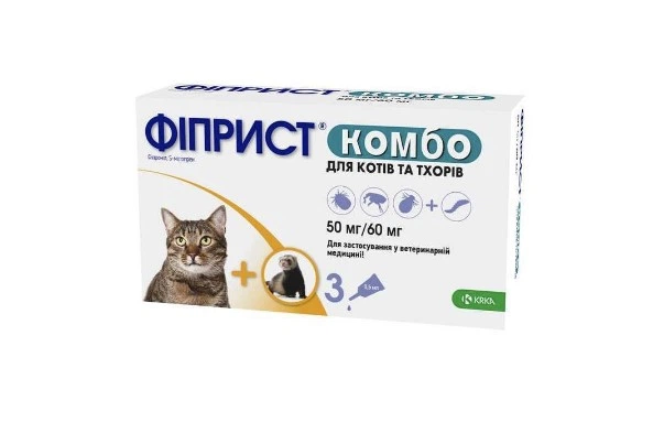 Препарат протипаразитарний KRKA Фіпріст Комбо спот-он для кішок 50мг/60мг 0,5мл 3 піпетки - Фото 1 Препарат протипаразитарний KRKA Фіпріст Комбо спот-он для кішок 50мг/60мг 0,5мл 3 піпетки - зображення 1