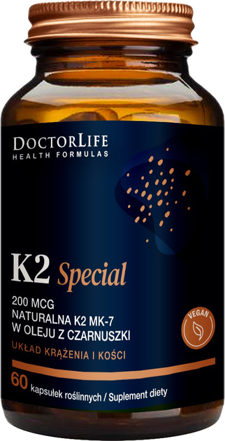 Харчова добавка Doctor Life K2 Special 200 мкг натуральний K2 MK-7 в олії чорного кмину 60 капсул (5906874819111) - зображення 1