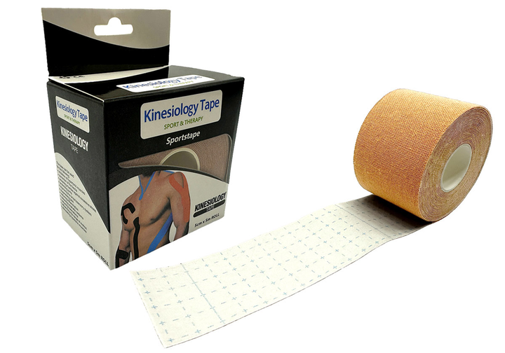 Кінезіологічний тейп EasyFit Kinesio 5х5 см бежевий (медичний, спортивний, косметологічний пластир вологостійкий з бавовни) USHYUO-BG - зображення 1