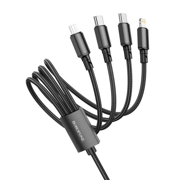 Дата кабель Borofone BX72 USB to 3in1 (1m) (Чорний) (138533) - Фото 4 Дата кабель Borofone BX72 USB to 3in1 (1m) (Чорний) (138533) - зображення 4