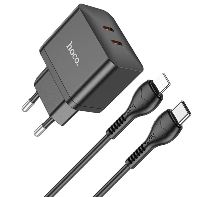 СЗУ Hoco N29 PD35W (2USB-C) + кабель Type-C to Lightning Black - изображение 2