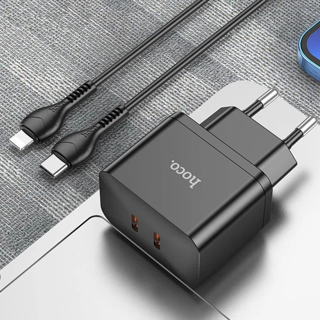 СЗУ Hoco N29 PD35W (2USB-C) + кабель Type-C to Lightning Black - изображение 4