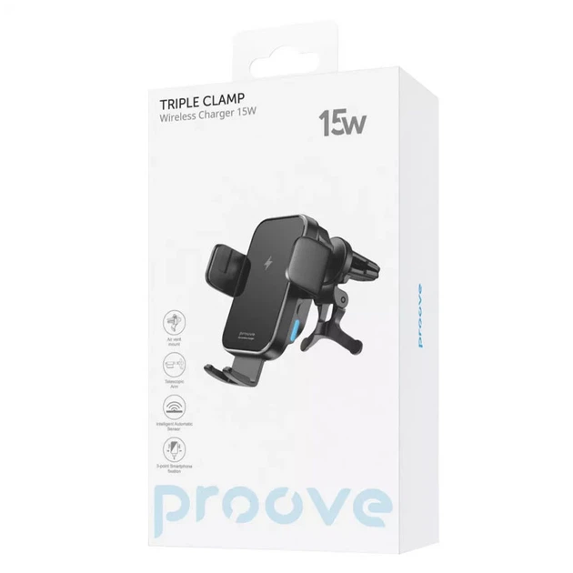 Автодержатель с Беспроводное зарядное устройство Proove Triple Clamp 15W (Black) (181534) - изображение 6